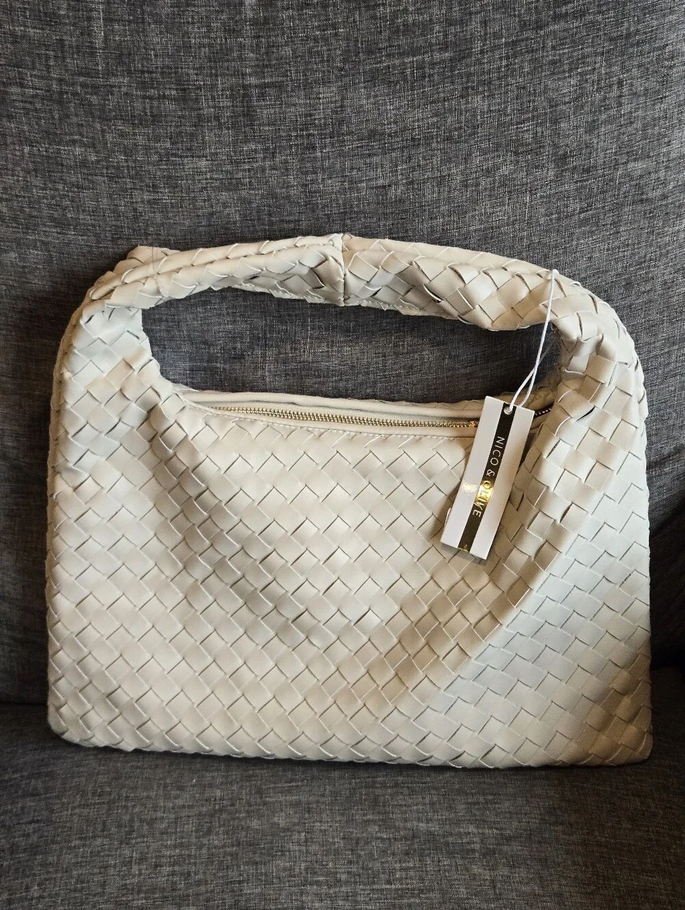 Nico & Olive Oatmilk Woven Leather Hobo Bag